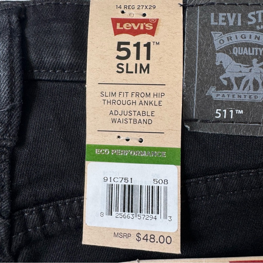 Levi's Boy's Black 511 Slim Jeans Size 14  27 x 29 NWT - Picture 6 of 12